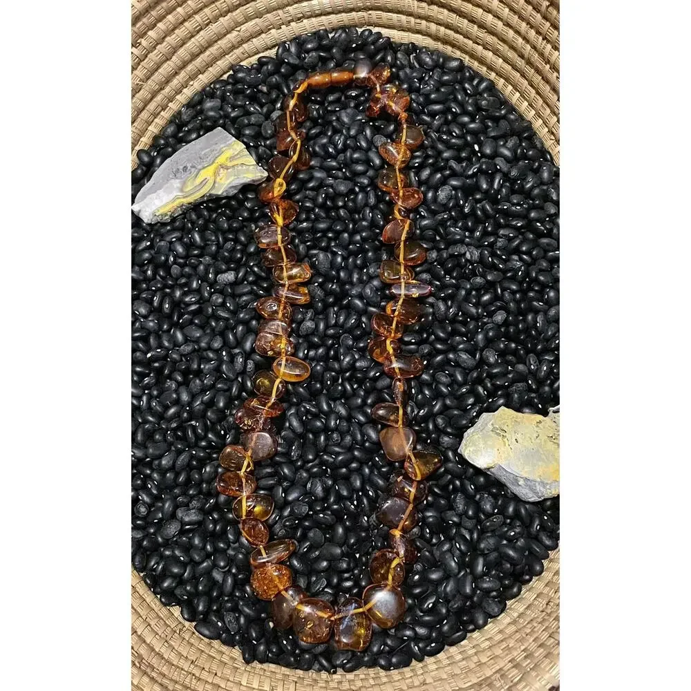 Vintage Honey Amber Baltic Sea~Nuggets Chips Necklace Scroll Close~24”